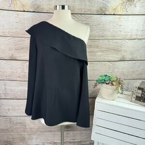 Club Monaco XS Black Off-Shoulder‎ Long Sleeve Crepe Women's Blouse
